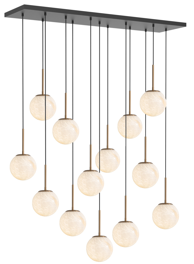 Chandelier Aged Brass Body with Matte Black Canopy