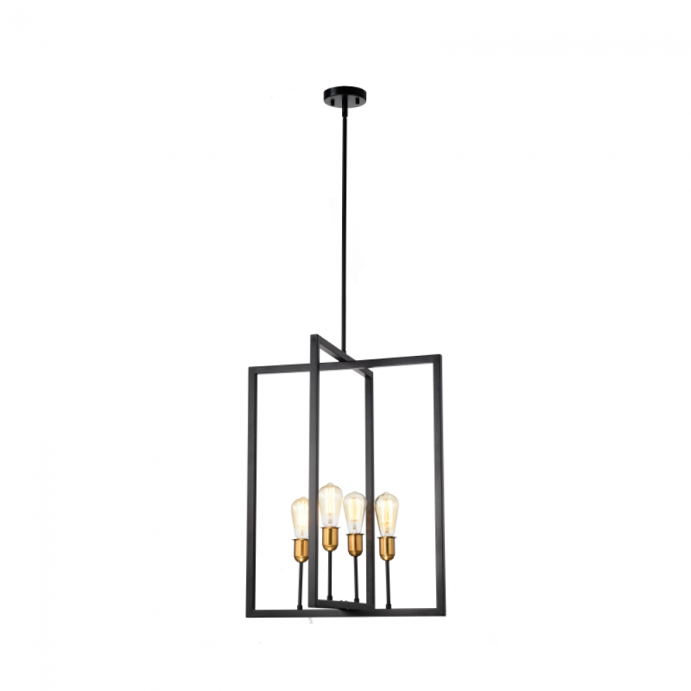 21&#34; 4x60 W -light pendant in black finish with Gold Socket Rings Dimensions : 21&#34; X21&#34; x
