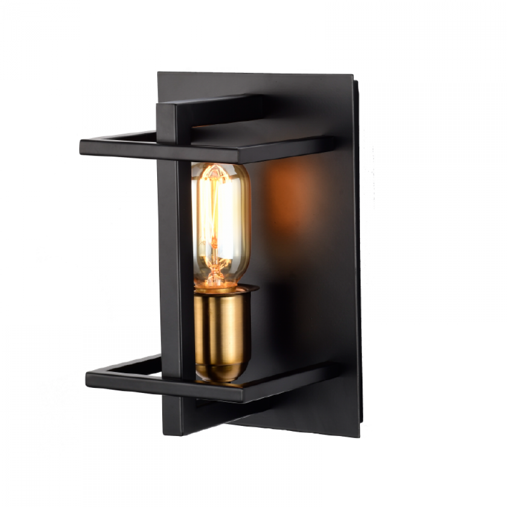 9&#34; 1x60 W wall sconce in Black finish with Gold Socket Rings ; Dimensions