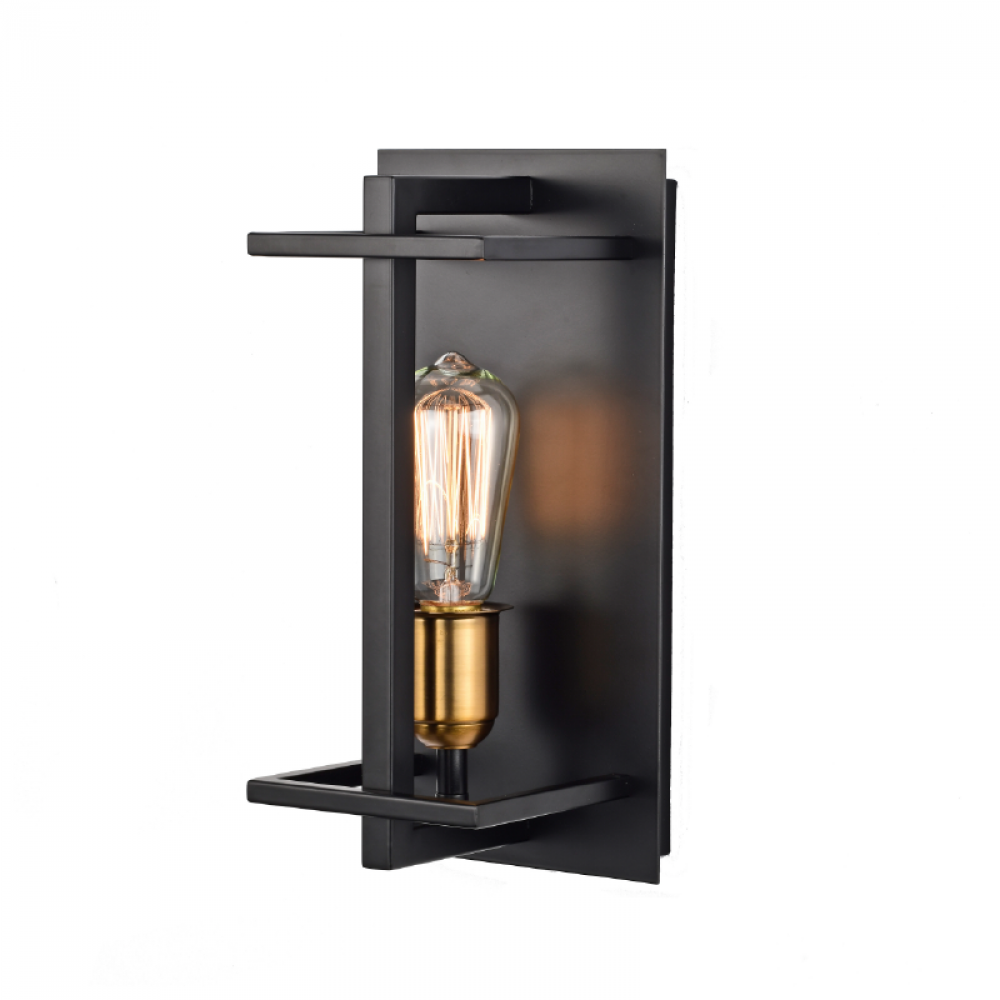 12&#34; 1X60 w Wall sconce in Black finish with Gold socket rings, Dimensions L=6&#34;E=4.75&#34; H=