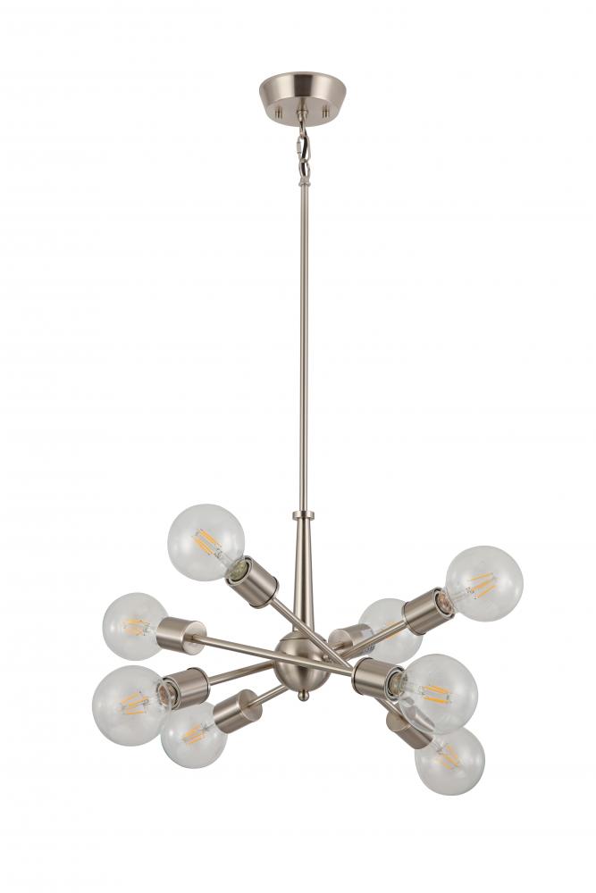 8x60, E26 light pendant in Satin Nickel finish