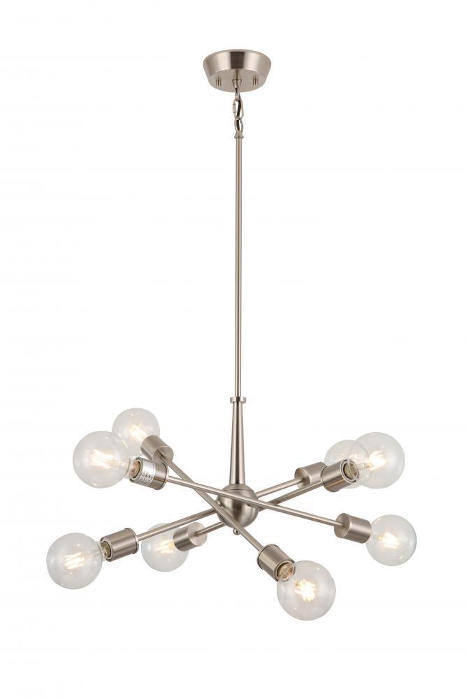 8x60, E26 light pendant in Satin Nickel finish