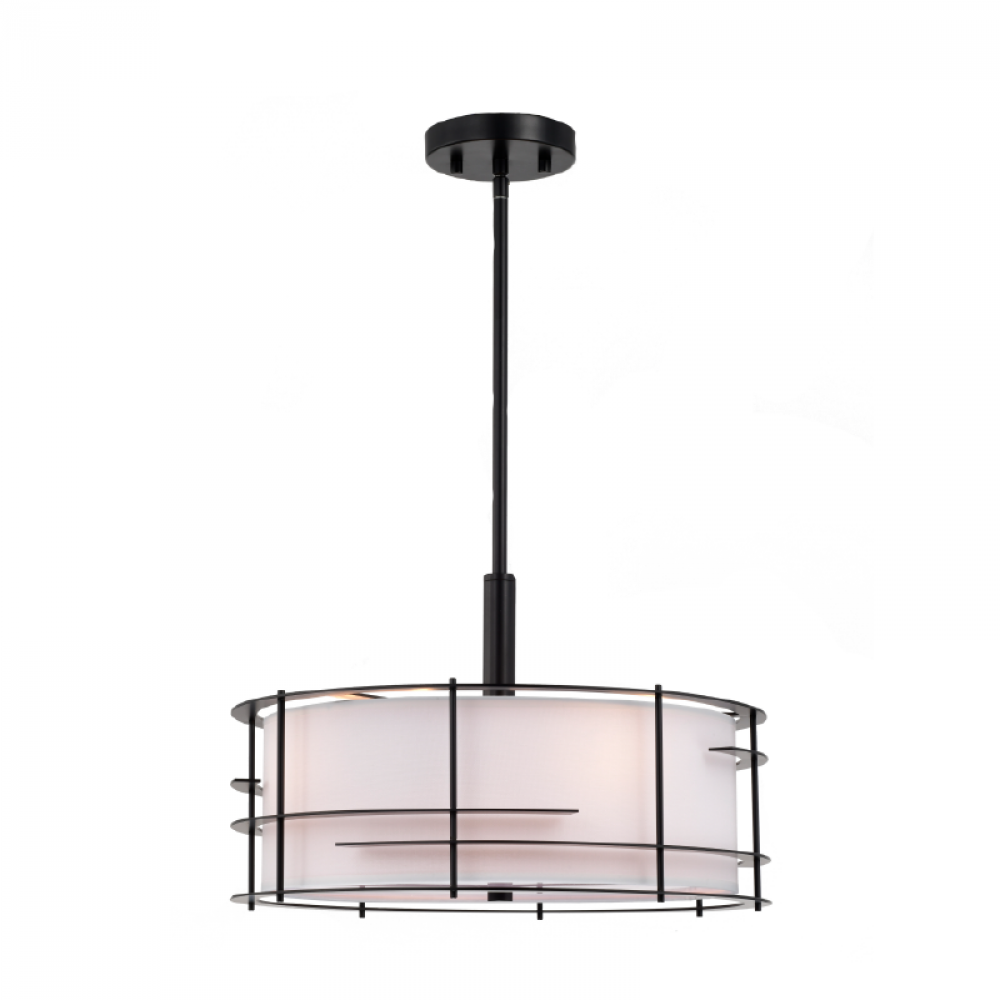 16"4x60 W Pendant in black metal frame with white shade
