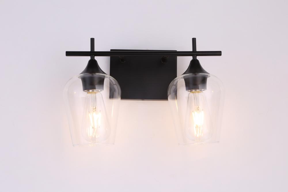 2x60 W E26 -Light vanity in Black with clear glass with multiple replaceable socket rings