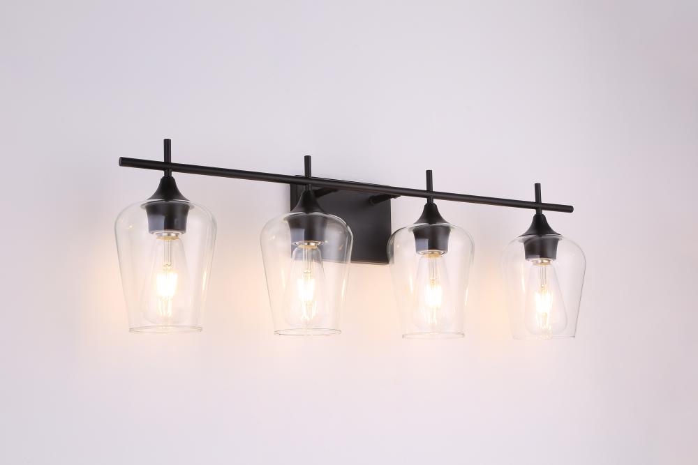 4x60 E26 -Light vanity in Black with clear glass with multiple replaceable socket rings
