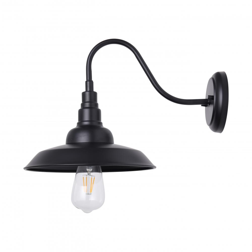 10" Alumininum Goose Neck Wall Light, in black finish, inner and outside.