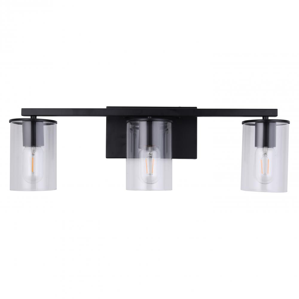 3X E26 60 W vanity Light in Black finish with replaceable socket rings