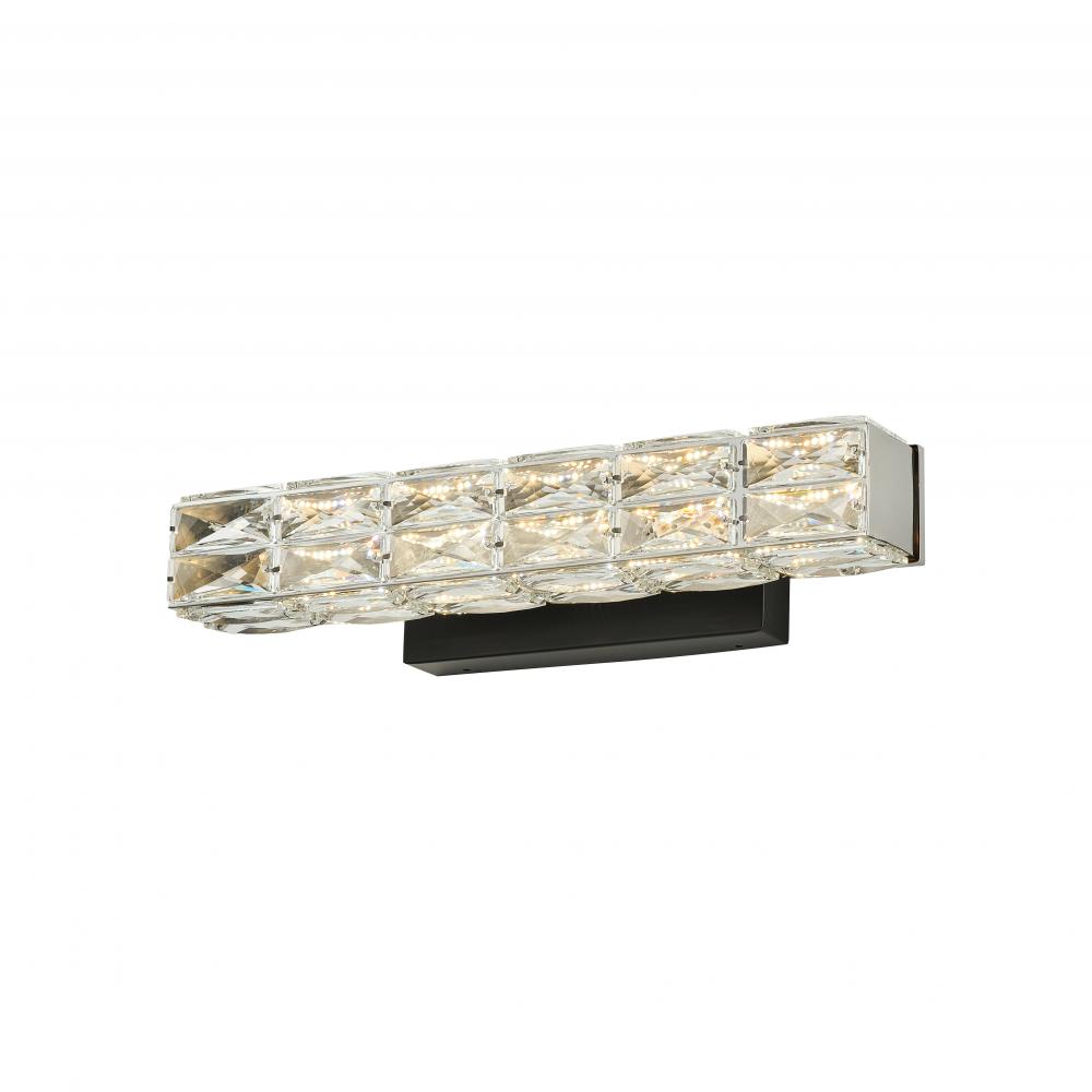 19" 18W, 1200LM 3CCT LED, 3000K,4000K, 5000K vanity light with black backplate and crystal, size