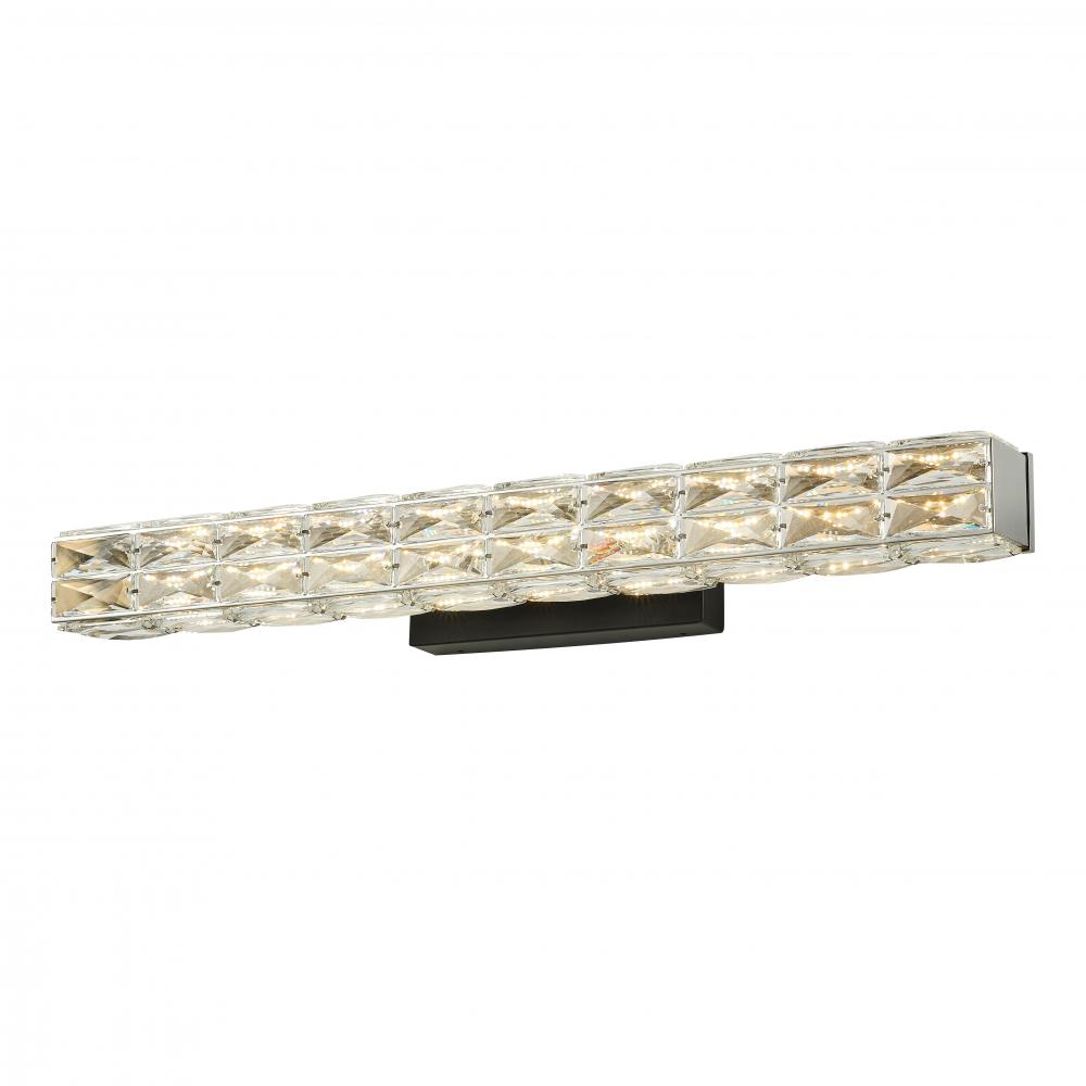 31" 25W 2400LM 3CCT LED, 3000K,4000K, 5000K vanity light with black backplate and crystal, size