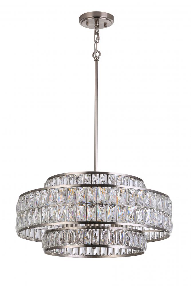 22" 6x60W e26 Pendant in Satin Nickel finish