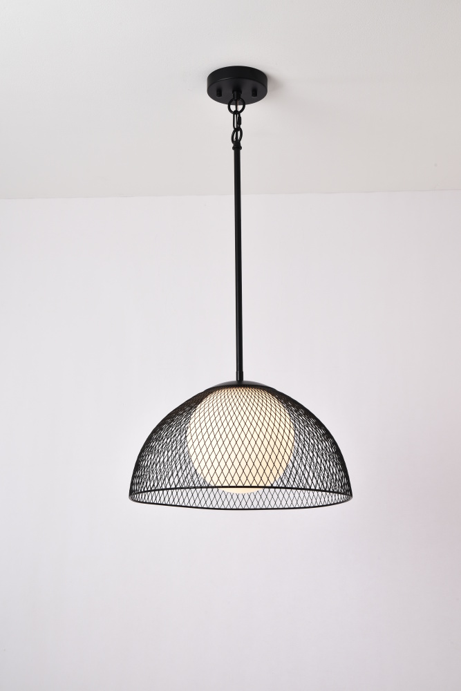 Yaletwown Pendant Black Finish with Opal Glass
