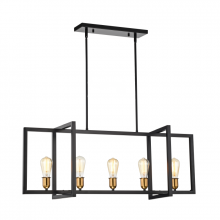 Lit Up Lighting LIT2406BK-GD - 40" 5x60W-light linear pendant in Black finish with Gold Socket Rings Dimensions