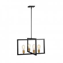 Lit Up Lighting LIT2434BK-GD - 24", 4x60W light Pendant in black finish with Gold Socket Rings Dimensions