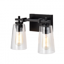 Lit Up Lighting LIT2922BK+MC-CL - 2X60W vanity in Black finish with replaceable black and Gold finish sockets rings