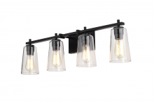 Lit Up Lighting LIT2924BK+MC-CL - 4X60 W vanity in Black finish with replaceable Gold and black finish socket rings