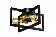 Lit Up Lighting LIT3341BK-GD - 14" 3x60 W Semi-flush mount in black finish with Gold Sockets, Dimensions : 15"x15" 7.5&