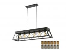 Lit Up Lighting LIT3951BK+MC - 42" Long 6x60W -Linear Pendant in Bllack finish medium base with Replaceable socket rings Gold