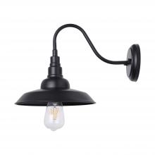 Lit Up Lighting LIT60186BK - 10" Alumininum Goose Neck Wall Light, in black finish, inner and outside.