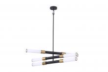 Lit Up Lighting LIT6836BK+GD-OP - 35" 3 Tier Pendant, With 6x25 W E26 medium base frame in Black finish