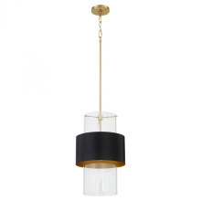 Quorum 8013-5980 - 12 inches Clear Glass Pendant, Matte Black, Aged Brass