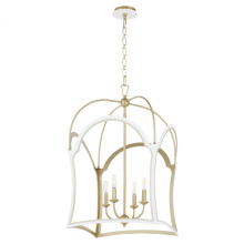 Quorum 8217-4-0880 - Tiffany 4 Light Lantern, Studio White, Aged Brass