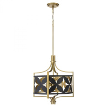 Quorum 883-3-5980 - Mariposa 3 Light Pendant, Matte Black, Aged Brass