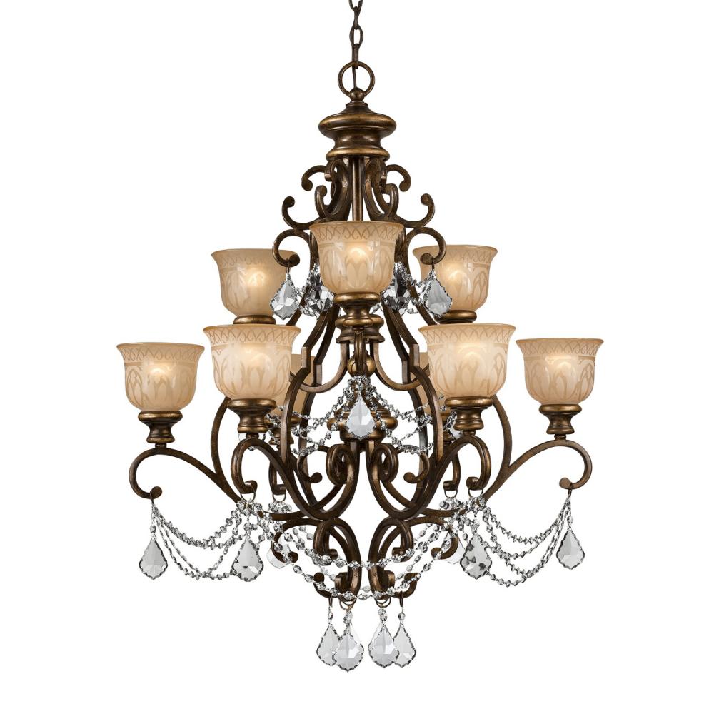 Norwalk 9 Light Clear Crystal Bronze Umber Chandelier