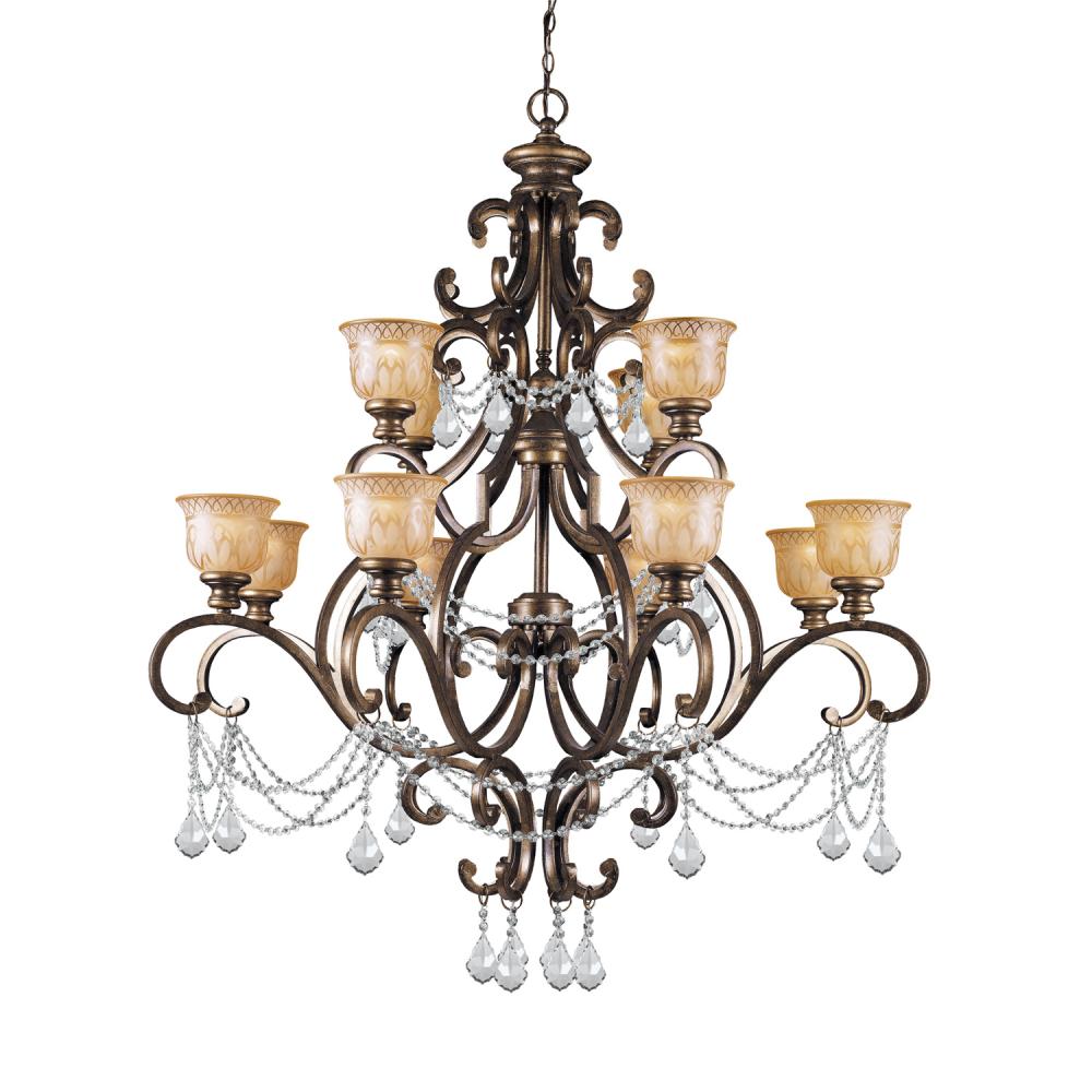 Norwalk 12 Light Hand Cut Crystal Bronze Umber Chandelier