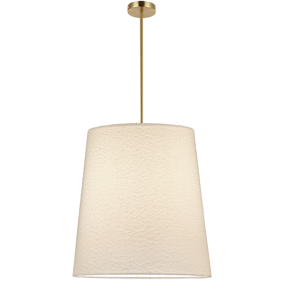 1 Light Incandescent Aged Brass Pendant with Boucle Fabric Shade
