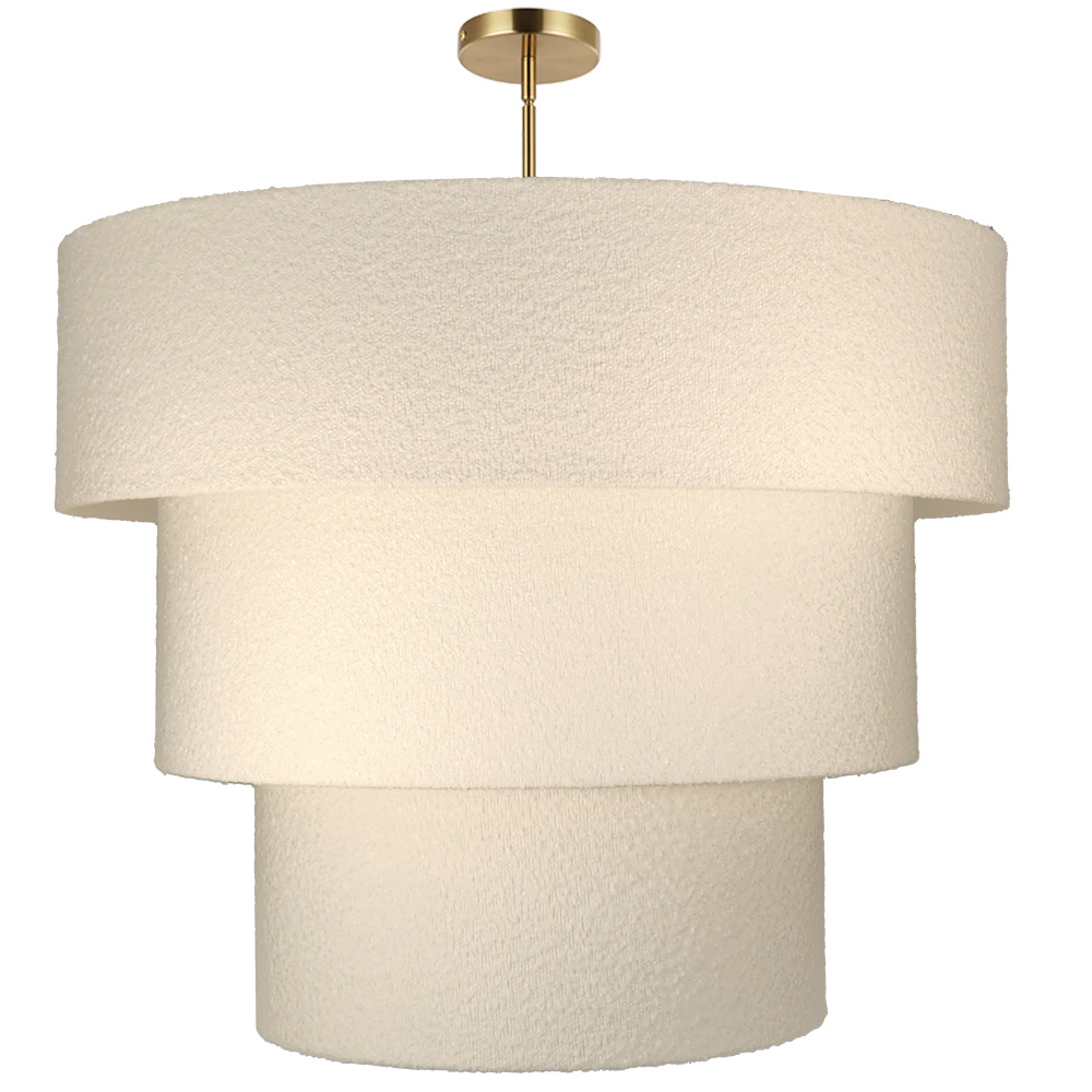 9 Light Incandescent Aged Brass Pendant with Boucle Fabric Shade