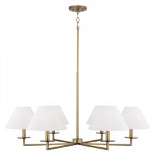 Capital Canada 452261AD - 6-Light Chandelier in Aged Brass with White Fabric Stay-Straight Shades