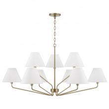 Capital Canada 456691AD-714 - 9-Light Angular Two-Tier Chandelier in Aged Brass with Tapered White Fabric Shades