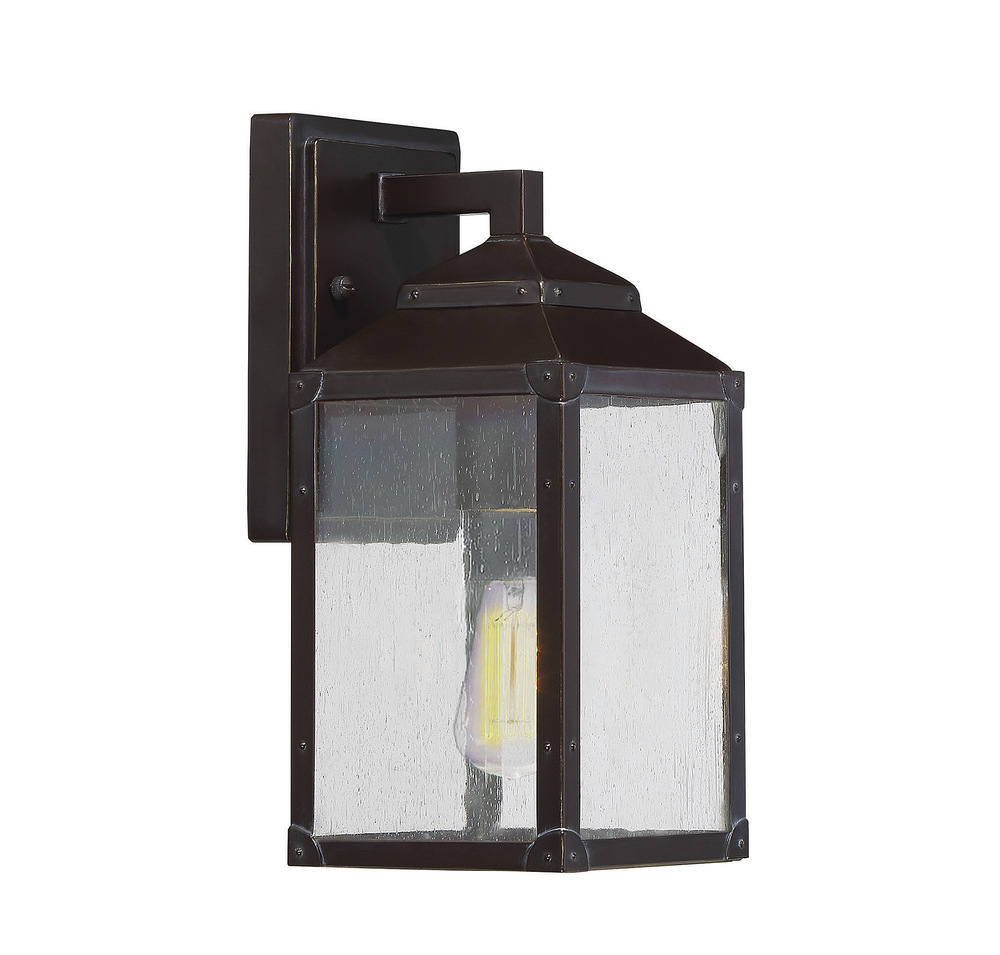 Brennan 1-Light Outdoor Wall Lantern in English Bronze with Gold