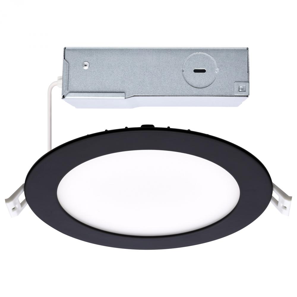 12 Watt LED Direct Wire Downlight; 6-Inch; CCT Selectable; Round; Remote Driver; Black Finish