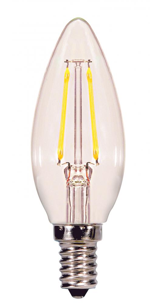 2.5 Watt B11 LED Filament; Clear; Candelabra base; 2700K; 180 Lumens; 120 Volt; 2-Card