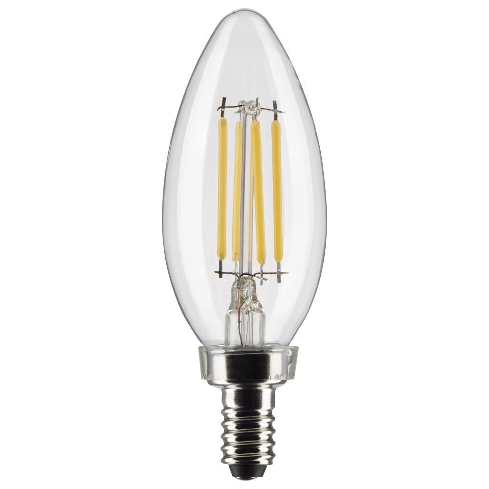 4 Watt B11 LED Filament; Clear; Candelabra Base; 3000K; 350 Lumens; 120 Volt; 4-Pack