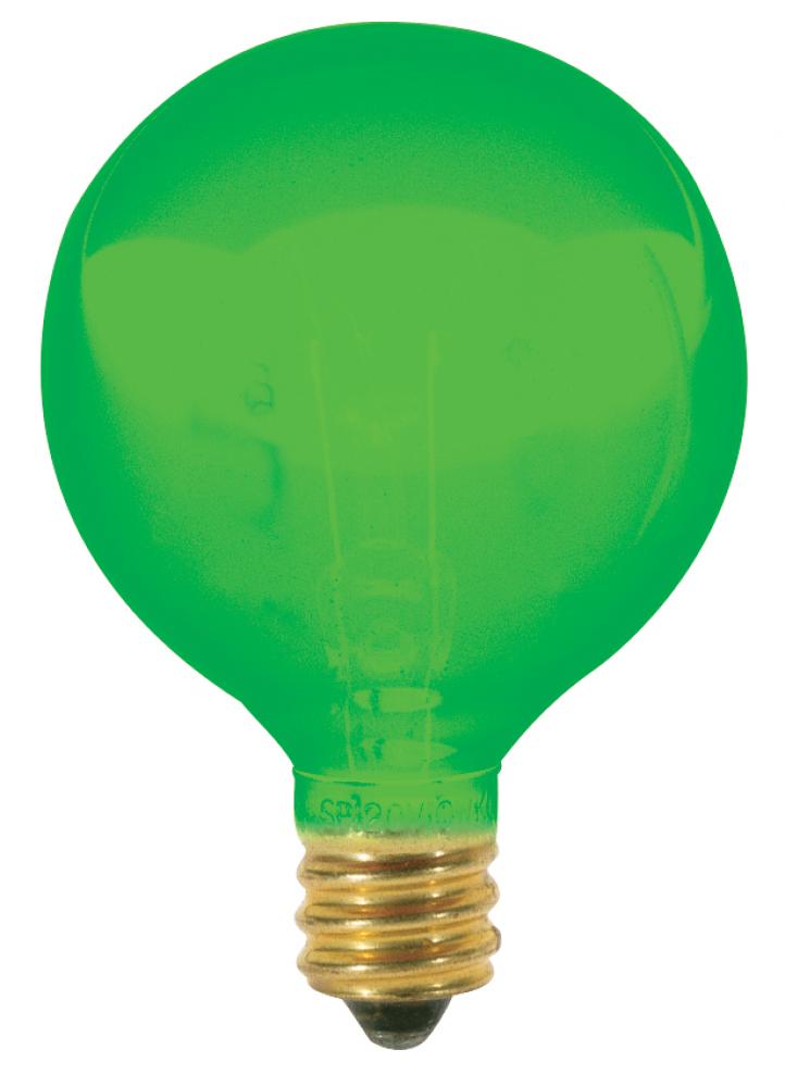 10 Watt G12 1/2 Incandescent; Transparent Green; 1500 Average rated hours; Candelabra base; 120