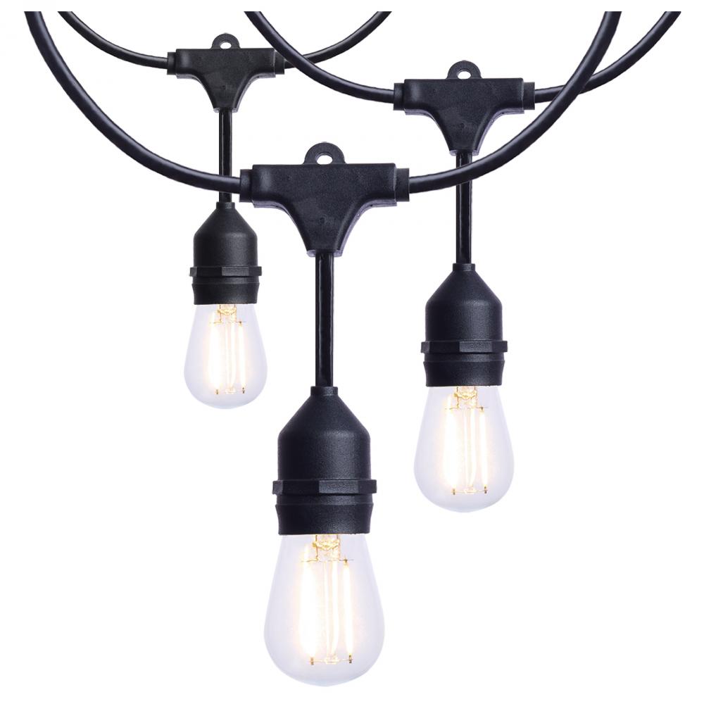 24 Foot LED String Light; 12-S14 Lamps; 2700K CCT; Black; 120 Volt