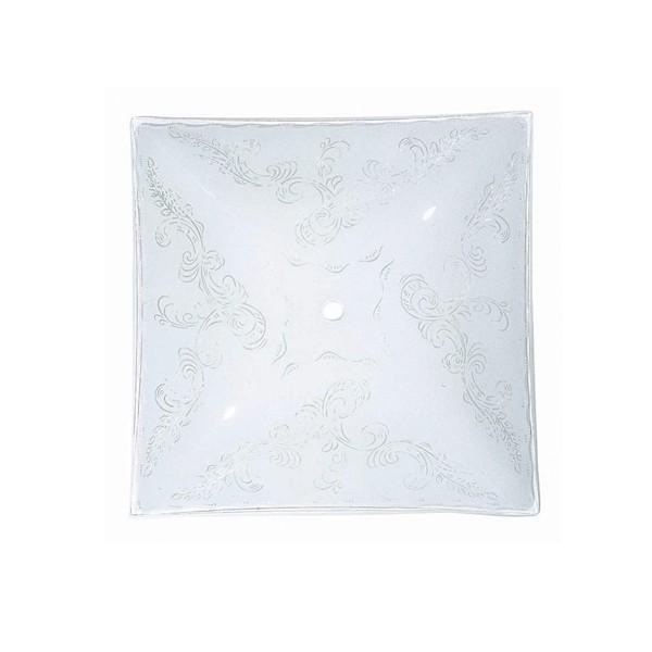 12 in.; Square Glass Lamp Shade; Fancy; Clear Floral Pattern