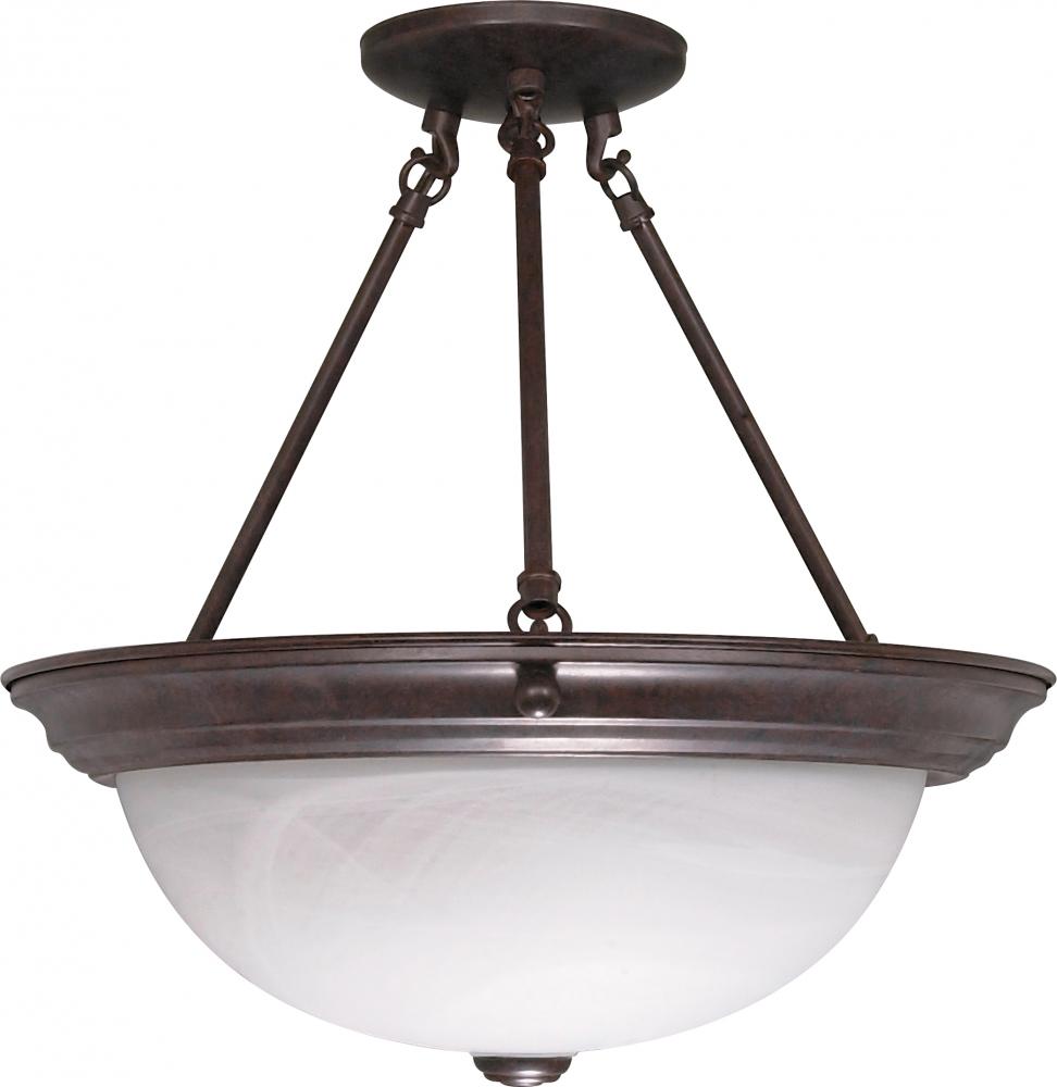 3 Light - Semi Flush with Alabaster Glass - Old Bronze Finish
