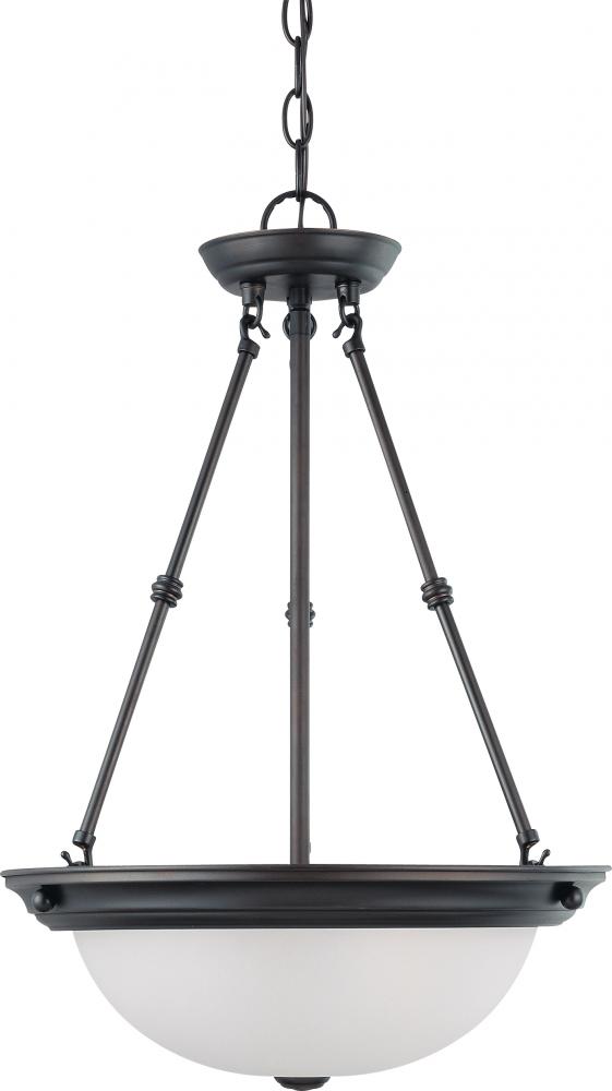 3 Light - 15" Pendant with Frosted White Glass - Mahogany Bronze Finish