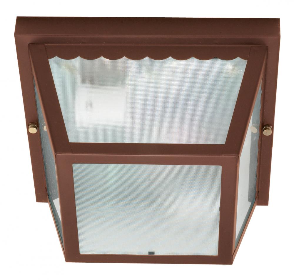 2 Light - 10" Carport Flush with Textured Frosted Glass - Old Bronze Finish