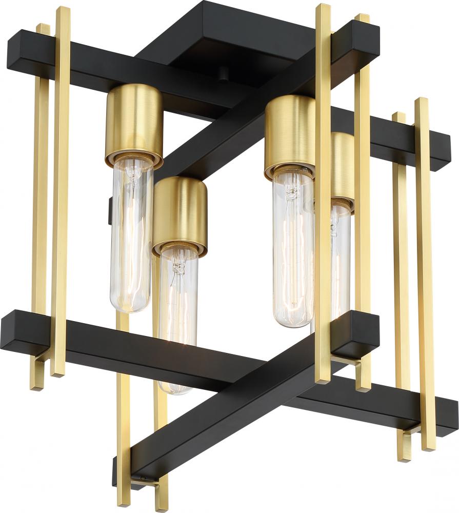 Marion - 4 Light Flush Mount - Aged Bonze Finish with Natural Brass Accents