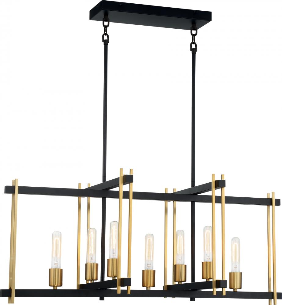Marion - 7 Light Island Pendant - Aged Bonze Finish with Natural Brass Accents