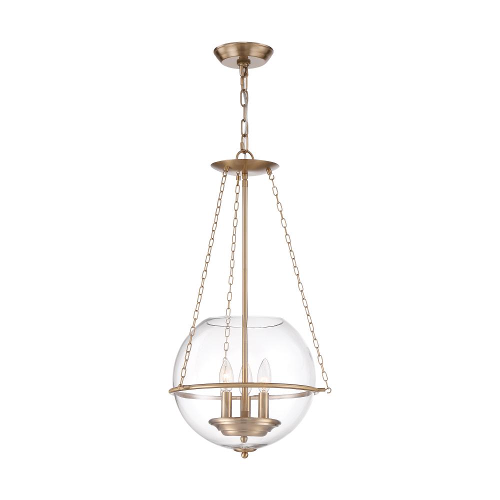 Odyssey - 3 Light Pendant - with Clear Glass - Vintage Brass Finish