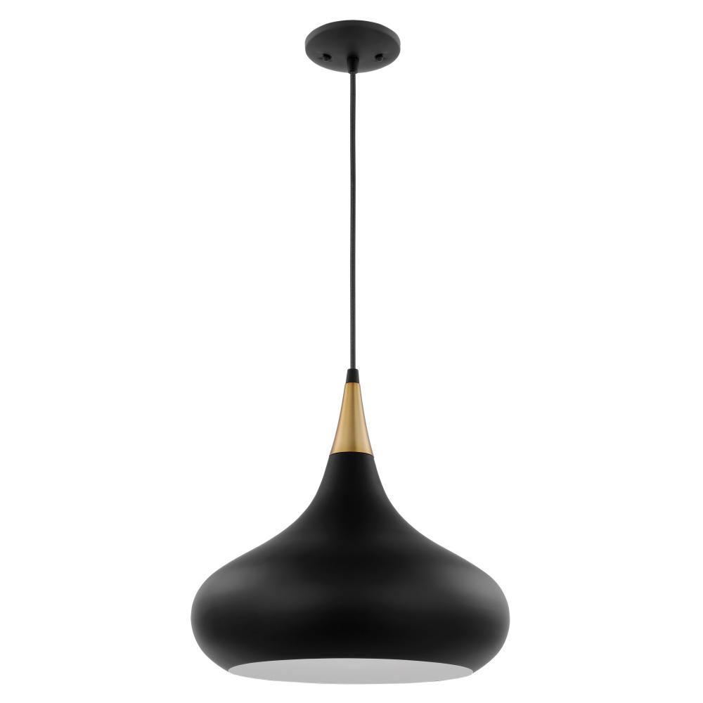 Phoenix; 1 Light; Medium Pendant; Matte Black with Burnished Brass