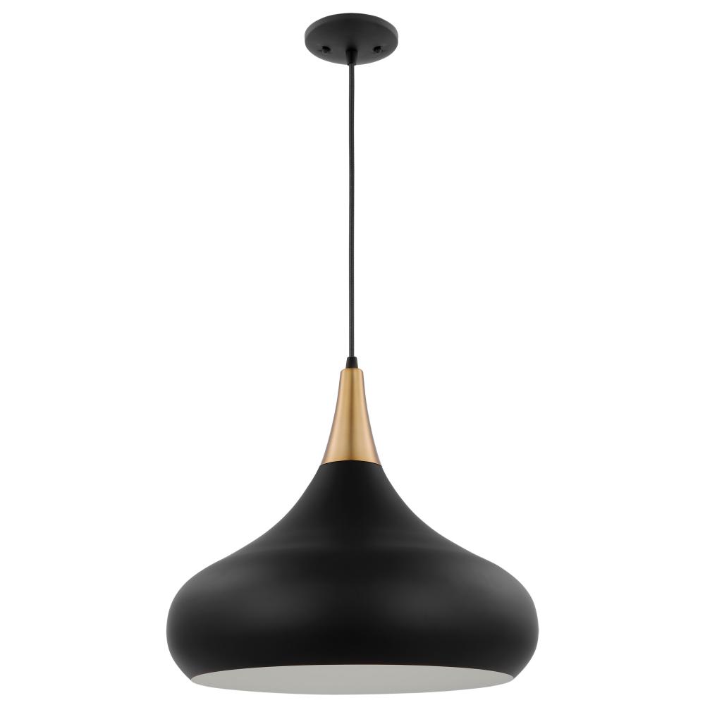 Phoenix; 1 Light; Large Pendant; Matte Black with Burnished Brass