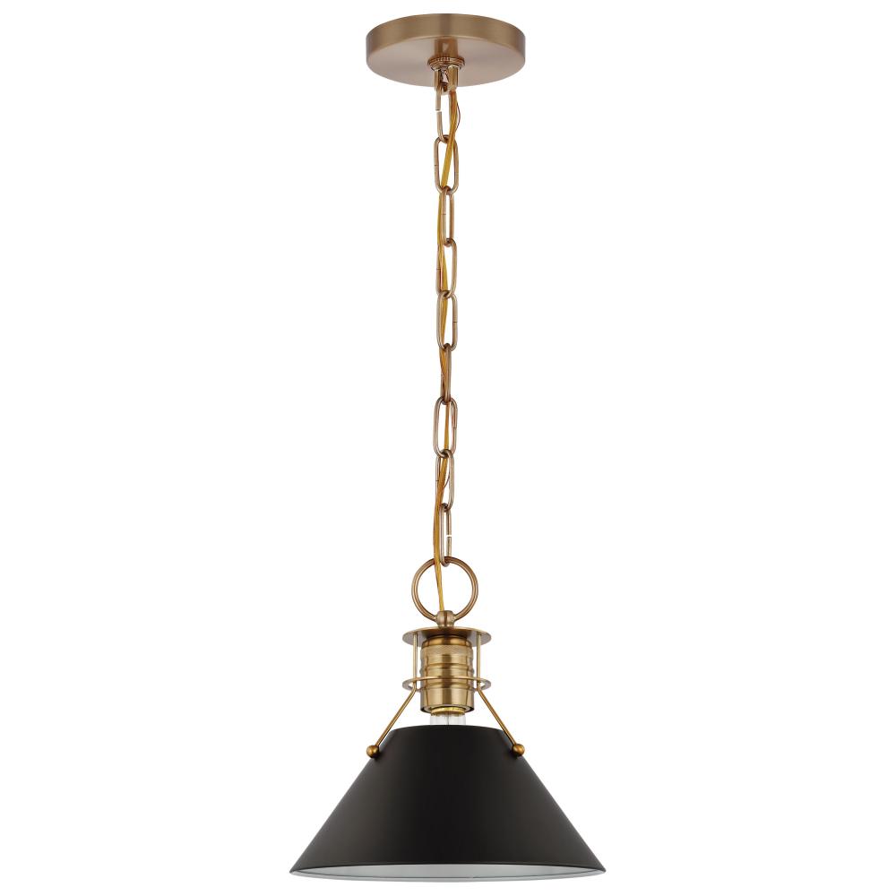 Outpost; 1 Light; Small Pendant; Matte Black with Burnished Brass