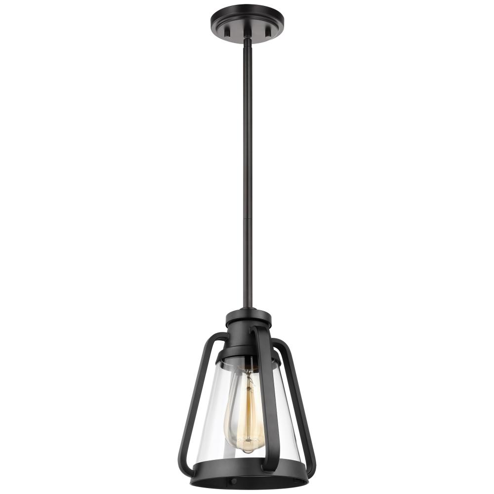 Everett; 1 Light; 7 Inch Mini Pendant; Matte Black Finish with Clear Glass