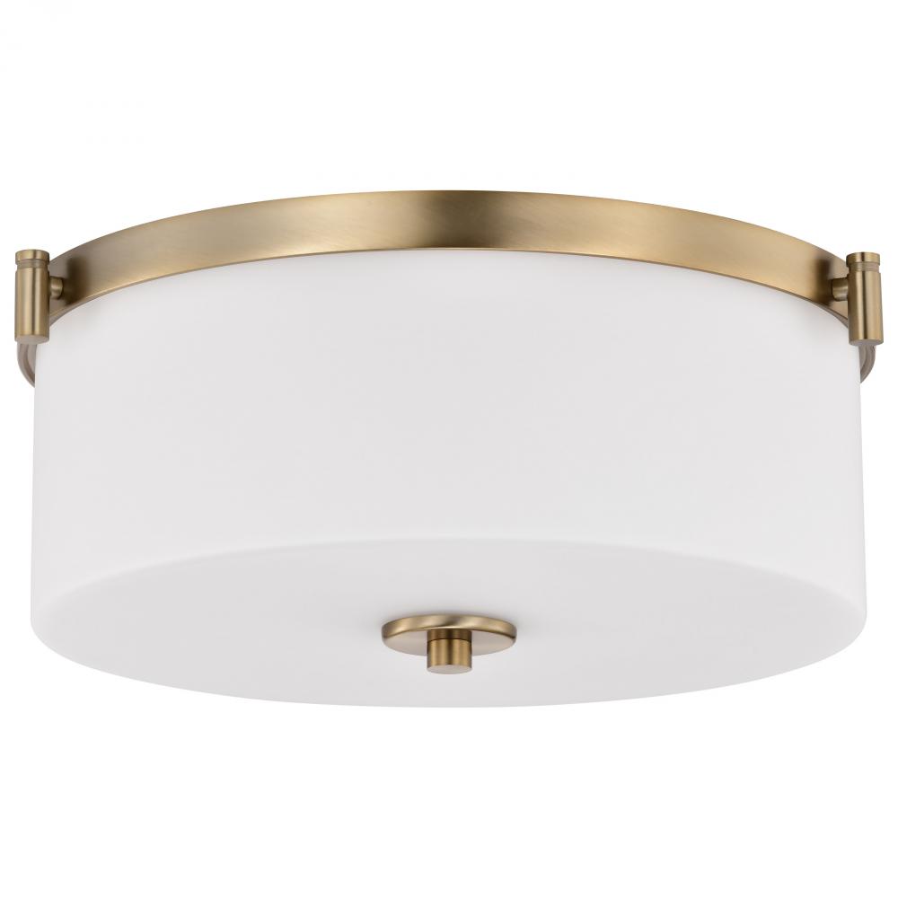 Liam; 3 Light Flush Mount; Burnished Brass; White Opal Glass